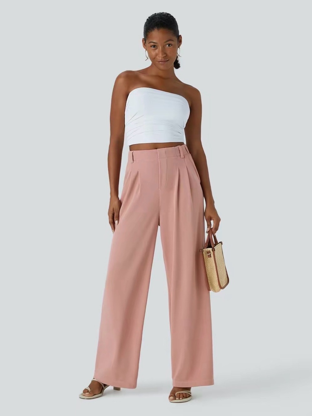 HALARA Flex High Waisted Pocket Wide Leg Waffle Work Pants in Rose Tan
